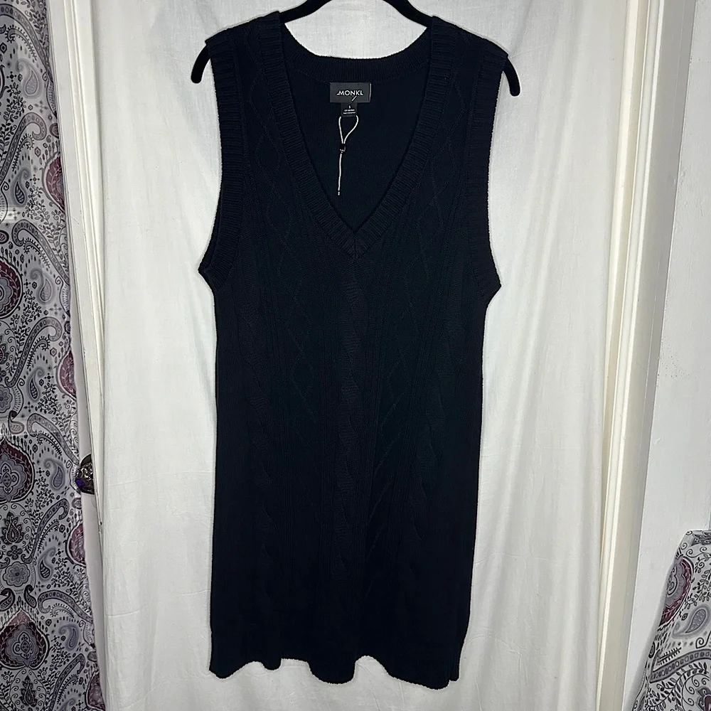 ASOS Monki Robin cotton knitted v neck sleeveless black mini dress - Picture 12 of 17